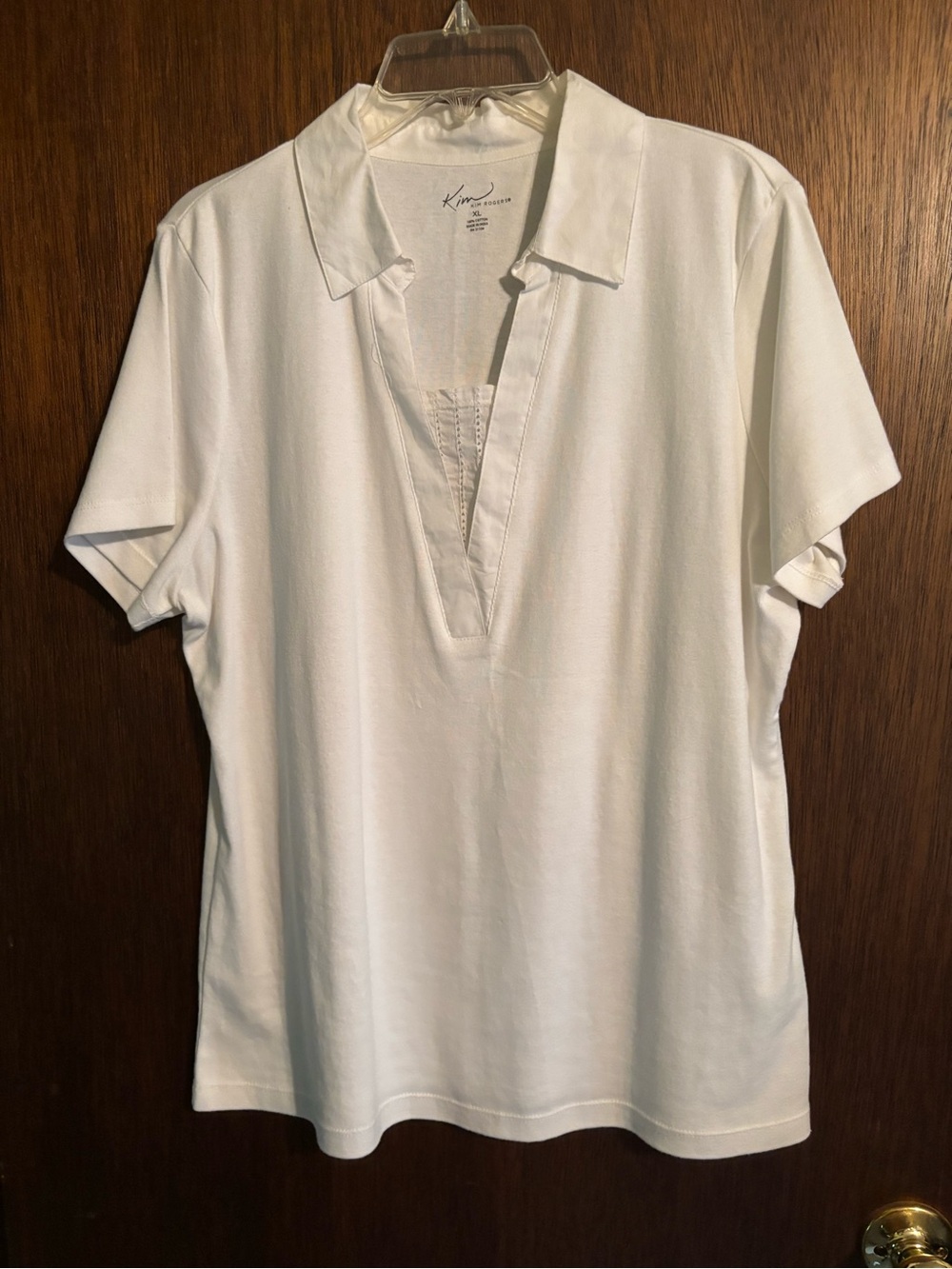 Kim Rogers White Short-Sleeve V-Neck Polo Top